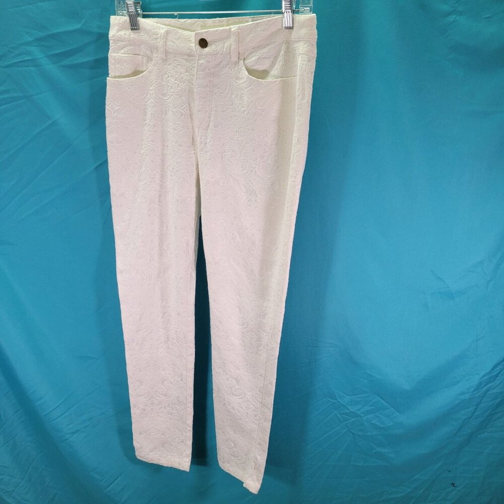 Live A Little Womens Floral Textured White Pants Size 4 Cotton/Spandex Blend